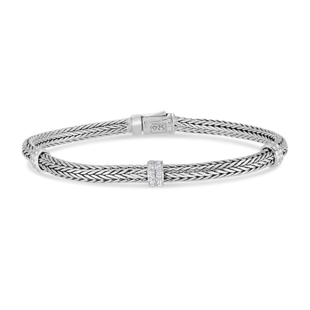 Sterling Silver and White Topaz Mini Woven Bracelet